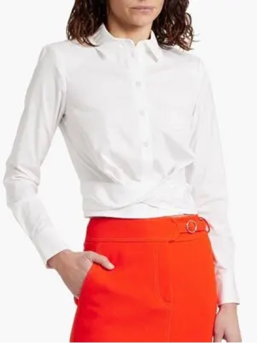 Veronica Beard Veroy Cropped Twisted White Poplin Button Down Shirt EUC Size 2